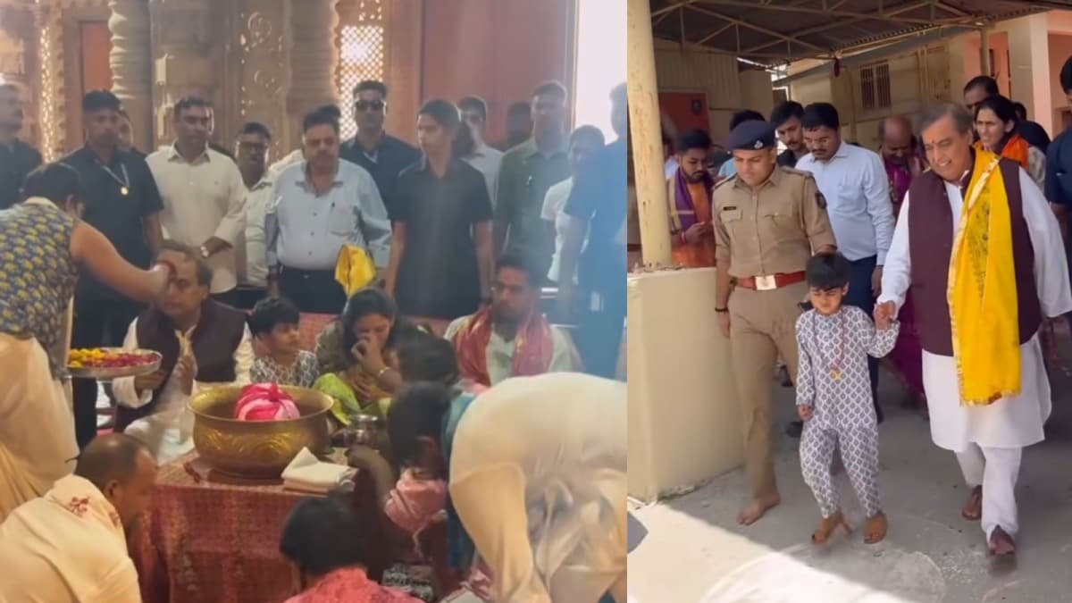 Mukesh Ambani Visits Dwarkadhish Temple with Akash Ambani and Shloka Mehta And Kids