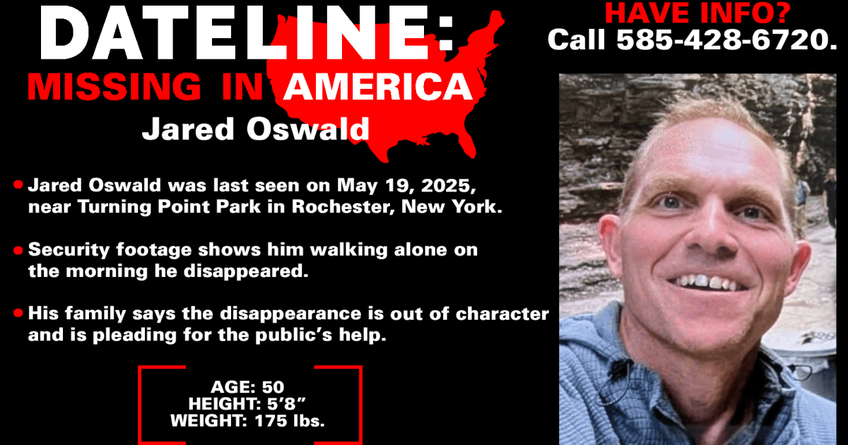Jared Oswald, missing since May 19 in Rochester, New York