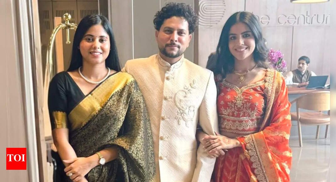 Rinku Singh's would-be-bride, Priya Saroj looks elegant in a black-gold saree at Kuldeep Yadav’s engagement bash |