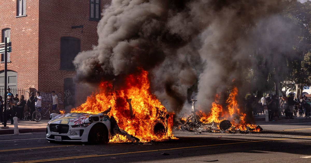 Why Waymo cars set on fire were sitting ducks during LA protests