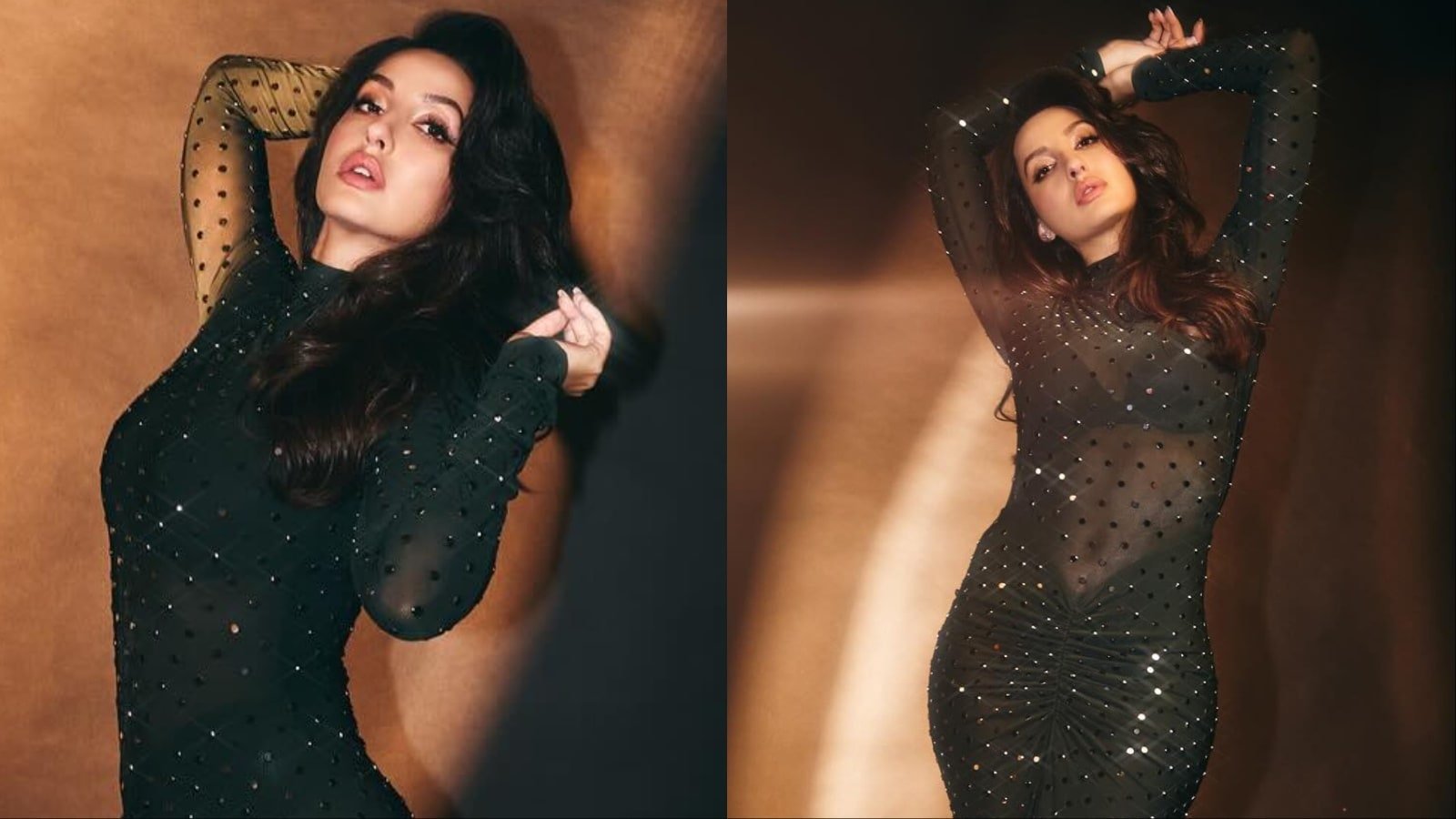 Nora Fatehi Blends Elegance And Edge In A Figure-Hugging Bottle Green Alaia Dress