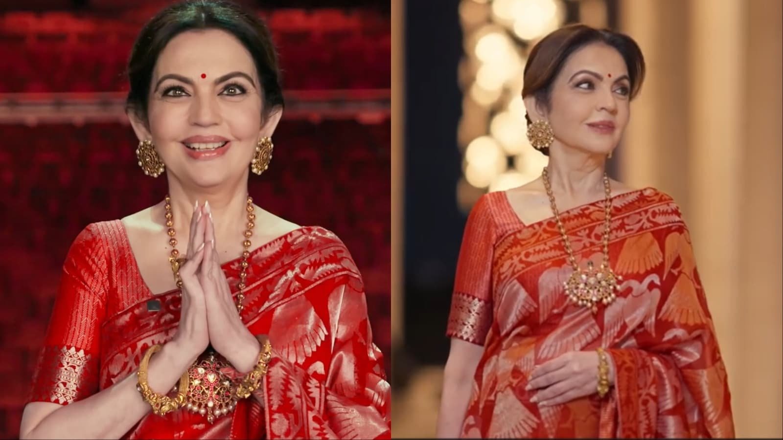 Nita Ambani Makes A Royal Statement In A Sindoori Red Banarasi Silk Saree