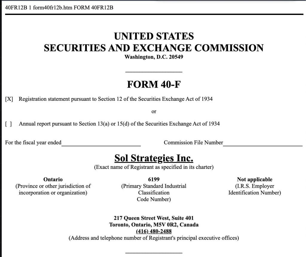 Sol Strategies Files for Nasdaq Listing as SOL Holdings Exceed 420,000