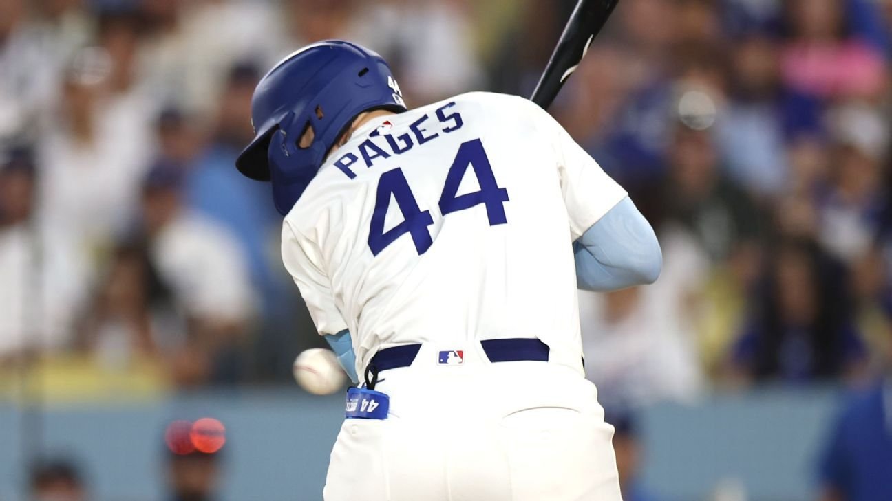 Dodgers' Andy Pages upset after HBP in arm from Dylan Cease