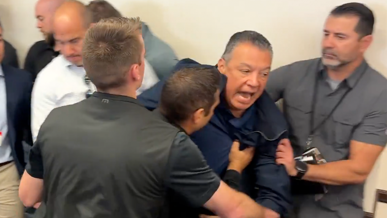 DHS Secretary Kristi Noem's press conference interrupted by Sen. Alex Padilla