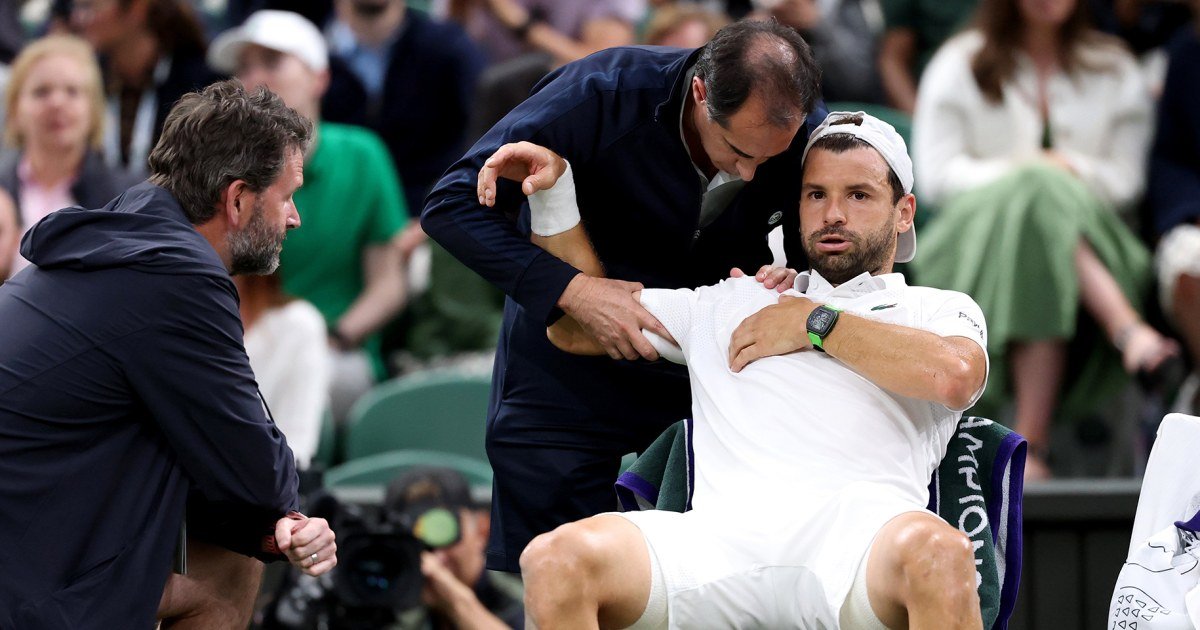 No. 1 Jannik Sinner advances to Wimbledon quarterfinals after injury to Grigor Dimitrov