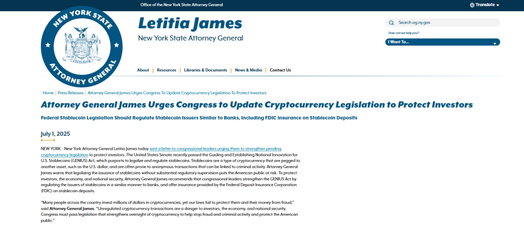 Trump-Backed GENIUS Act Under Fire: NYAG Urges Tougher Stablecoin Rules Before July Vote