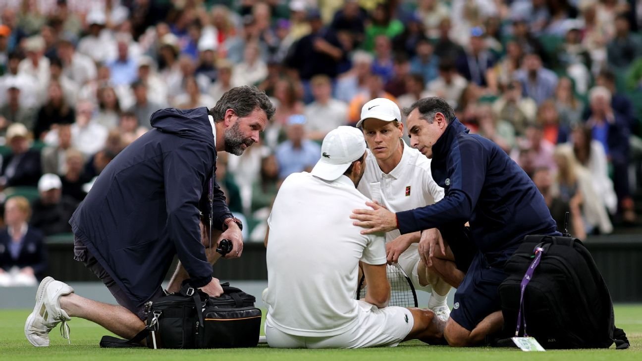 Sinner advances at Wimbledon when injured Dimitrov retires